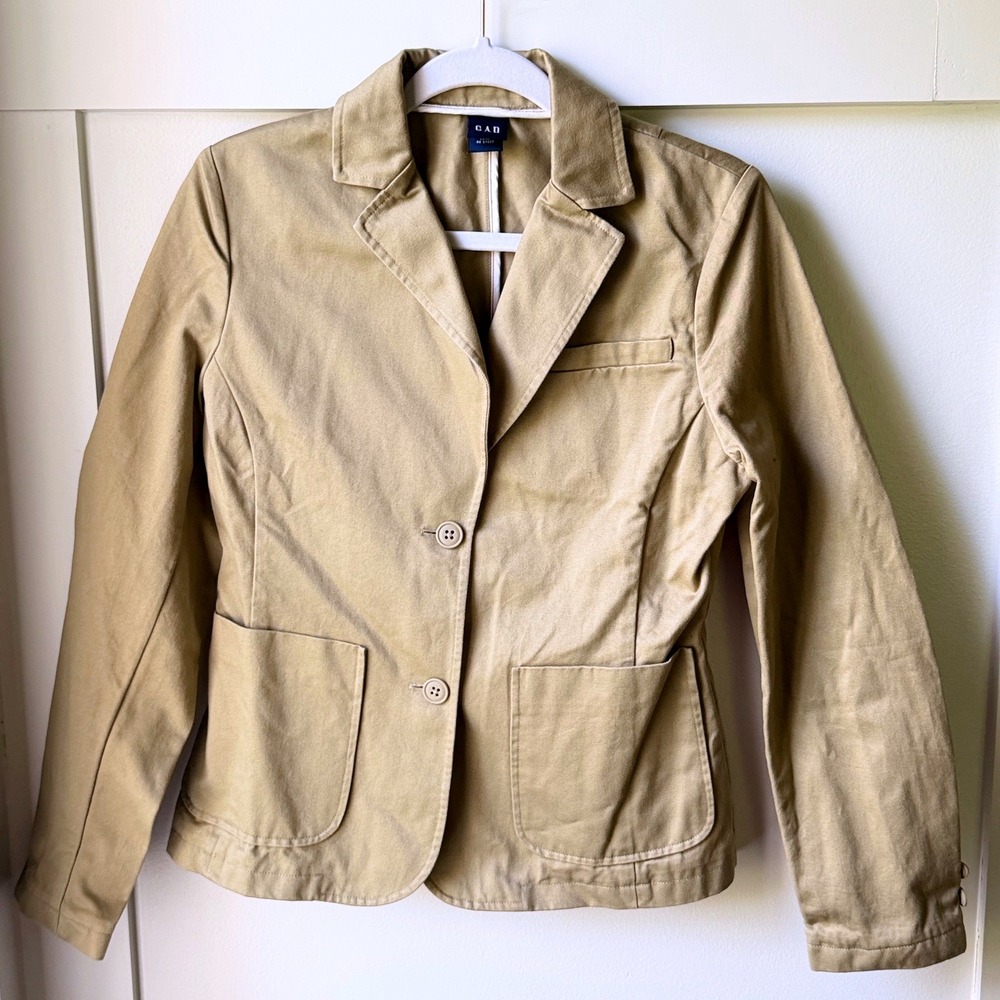 Vintage Gap Blazer Khaki Tan 100% Cotton 2-Button Jacket Chore Y2k Pockets Small